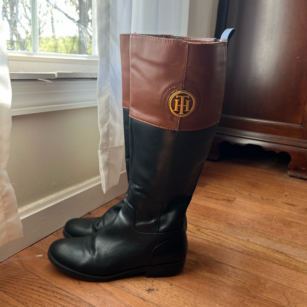 Tommy Hilfiger Black and Brown Ankle Booties with Logo